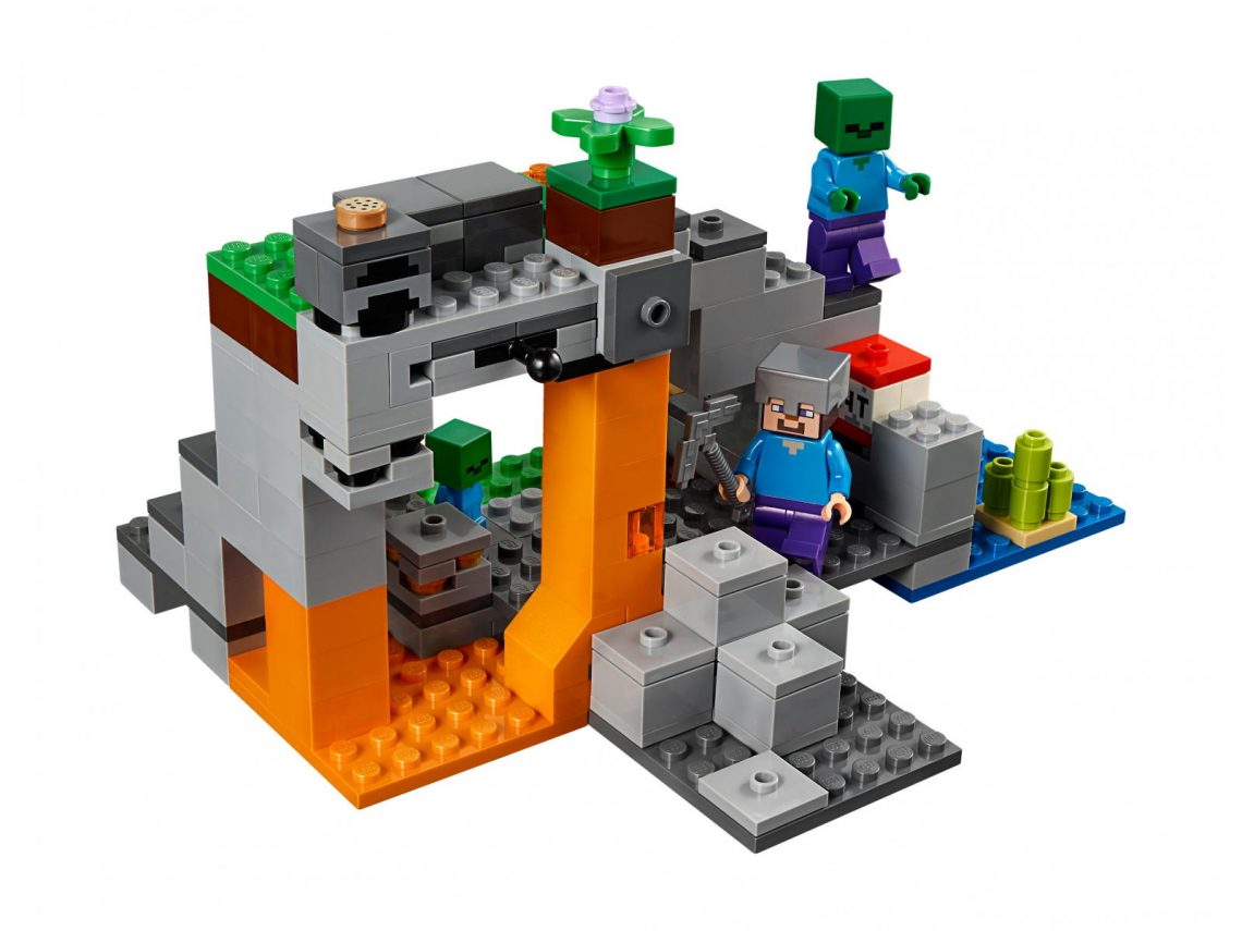 Kolorowy, pełny detalów zestaw lego minecraft jaskinia zombie.