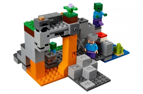 Kolorowy, pełny detalów zestaw lego minecraft jaskinia zombie.